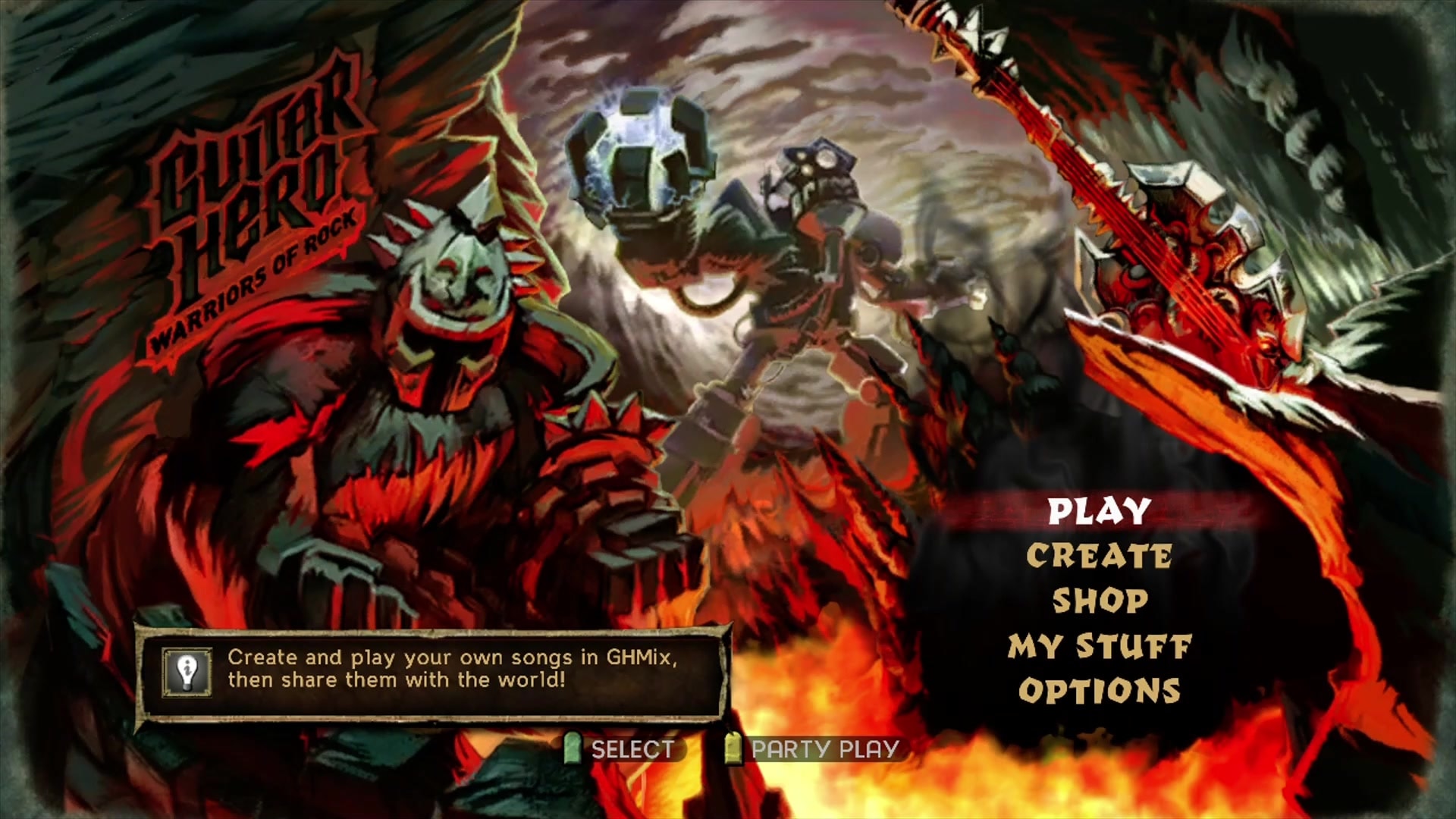 Guitar Hero: Warriors of Rock title screen for Xbox 360